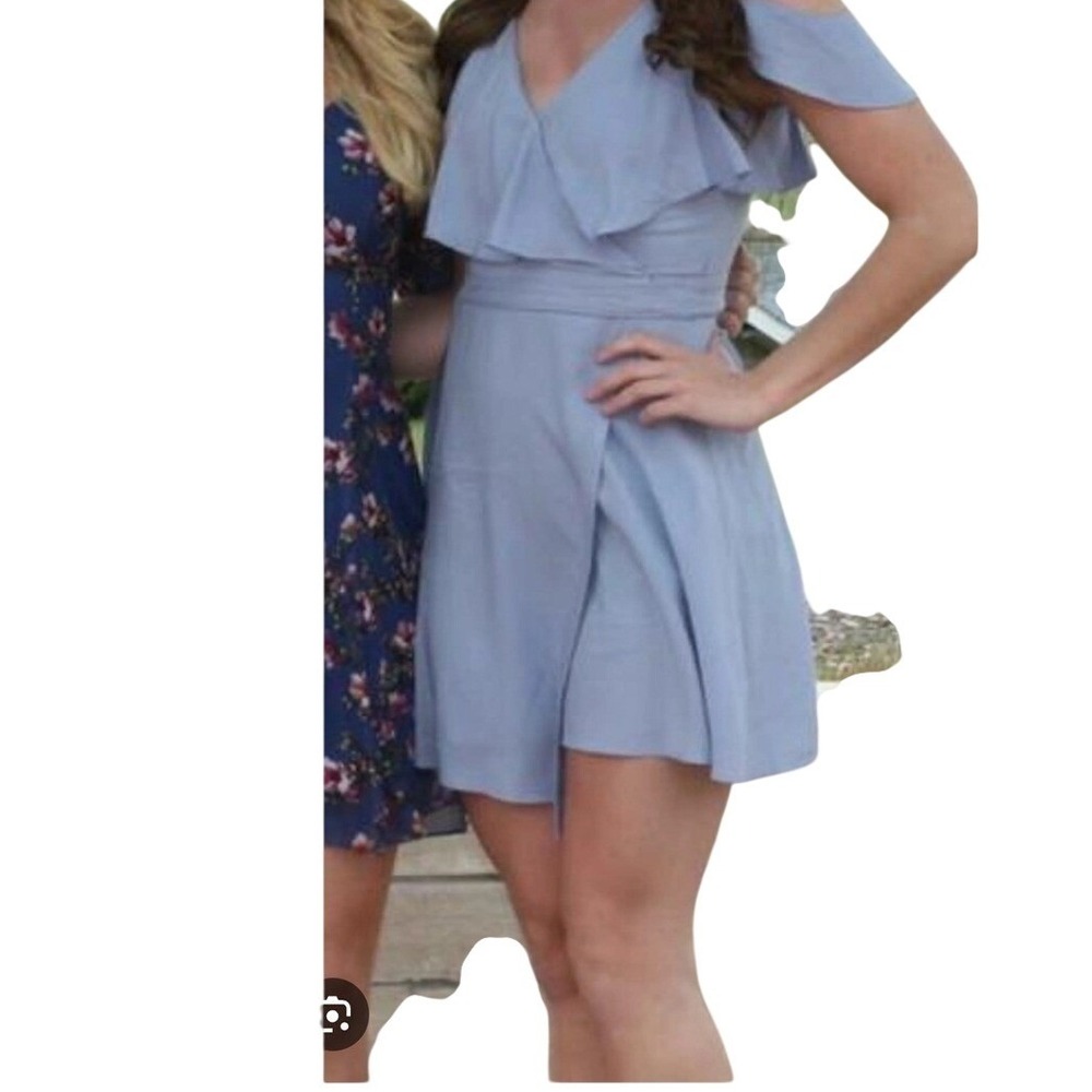 Gianni Bini Morgan Wrap‎ Dress Angel Blue Ruffle Mini GB7350PE M flowy designer